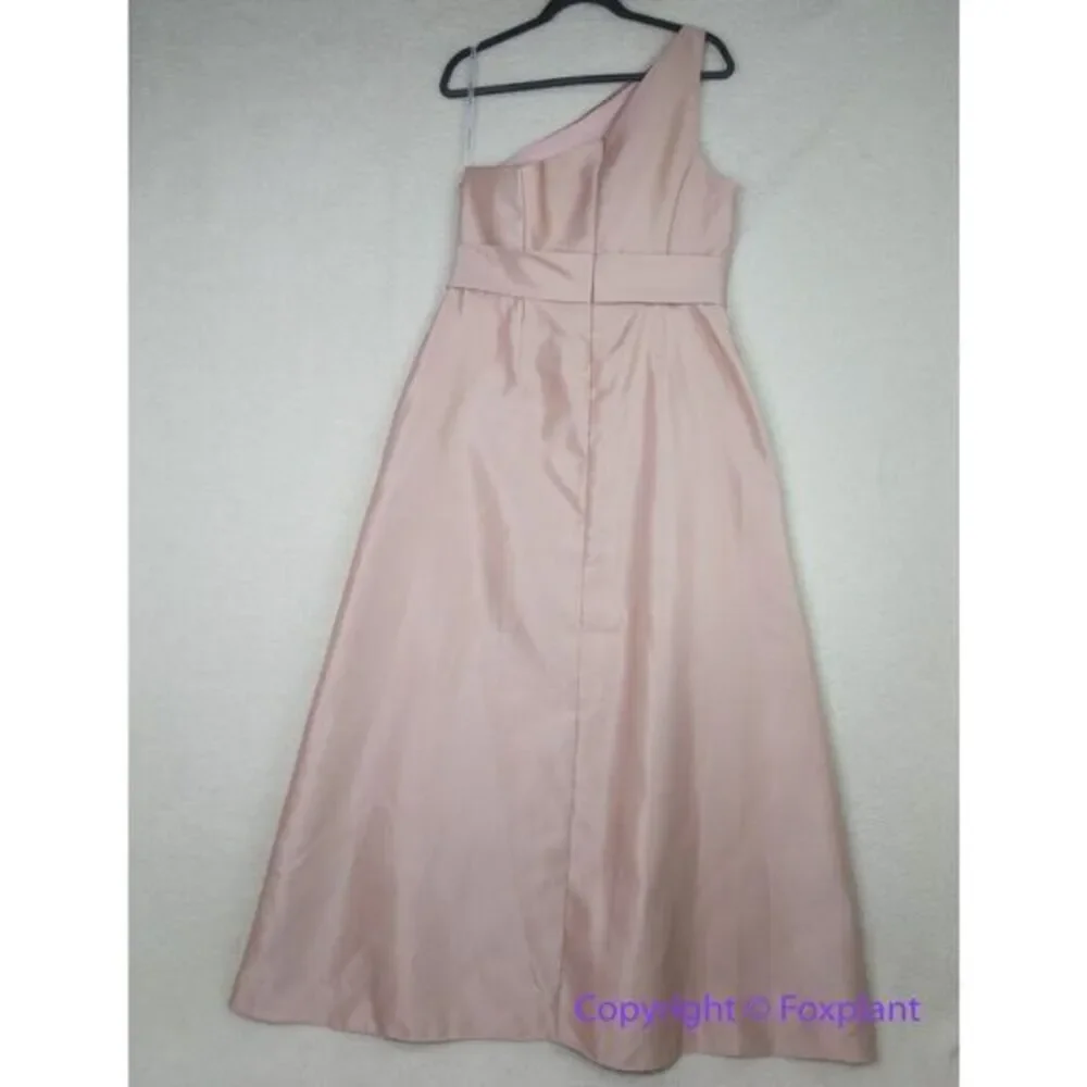 New! Alfred Sung Draped One-Shoulder Satin Maxi Dress in Toasted Sugar, size 14R - Picture 10 of 15